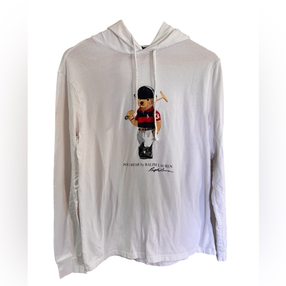 Ralph Lauren White Polo Bear Pullover Hoodie - Picture 2 of 5